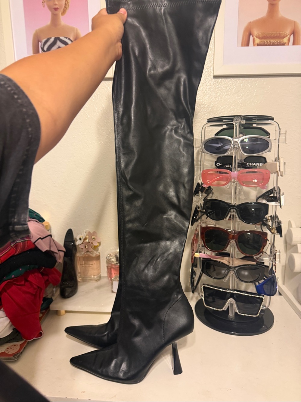 Black Zara Over-the-Knee Pointed Toe Stiletto Boots